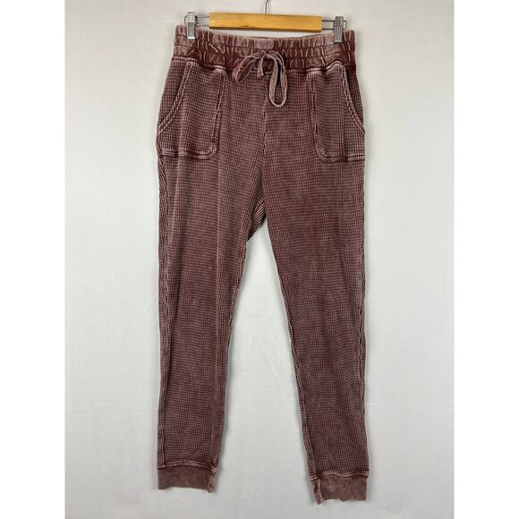 Hard Tail Thermal Waffle Jogger Pants Red Elastic Waist MKT00192 Women's Size M - Picture 1 of 11